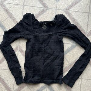 Free People Black Textured Long Sleeve Top